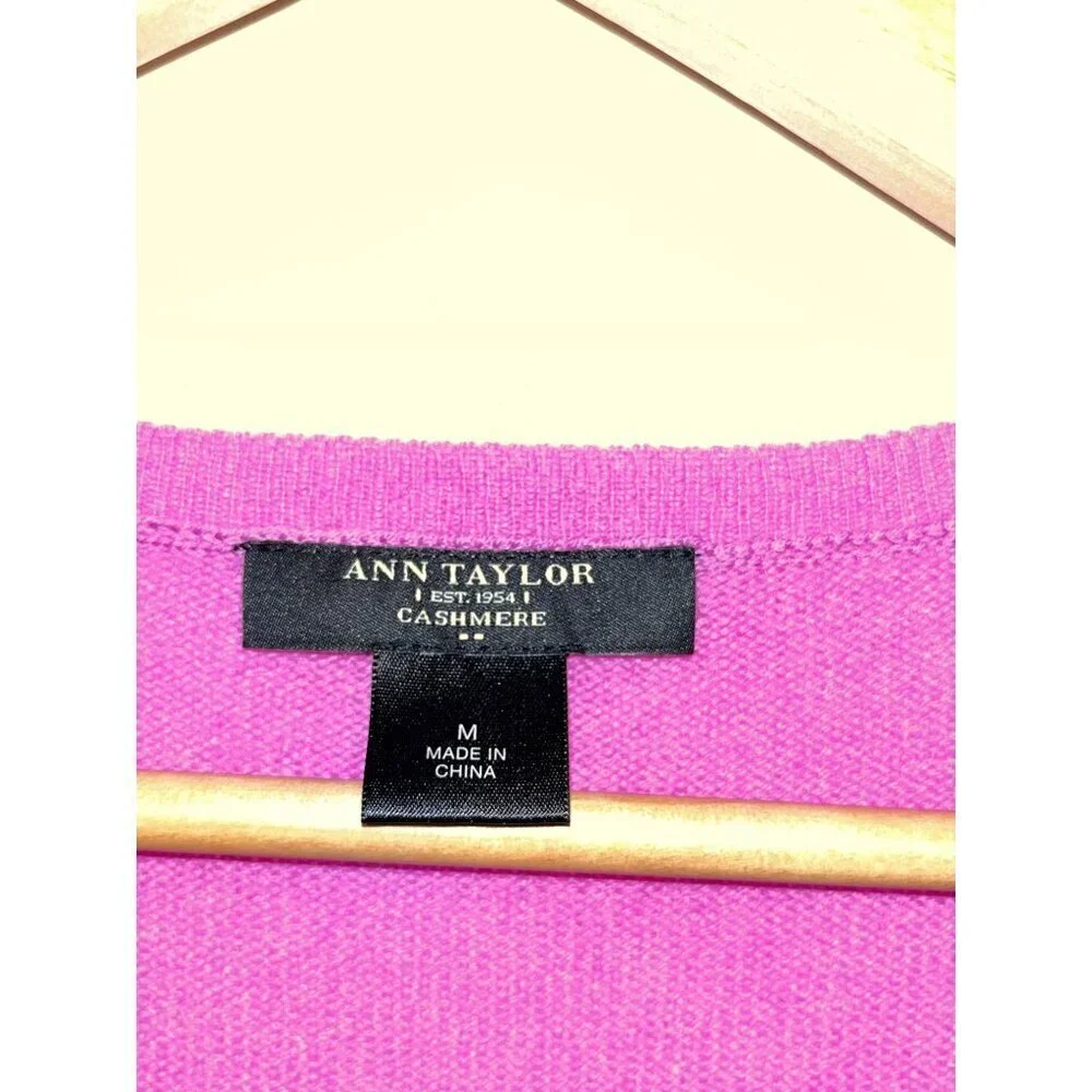 Ann Taylor Hot Pink 100% Cashmere V-Neck Pullover Sweater Women's Size M